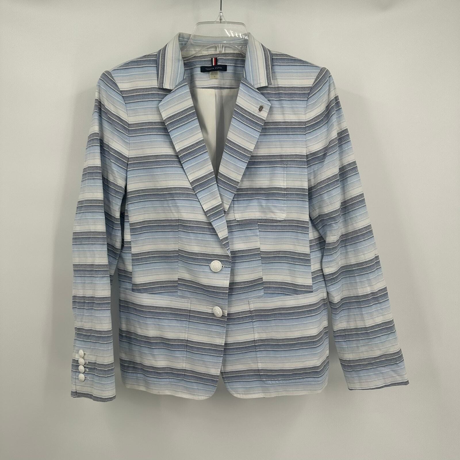 Tommy Hilfiger Women Striped Blazer Sz 12 Coastal Preppy Nautical Classic Jacket